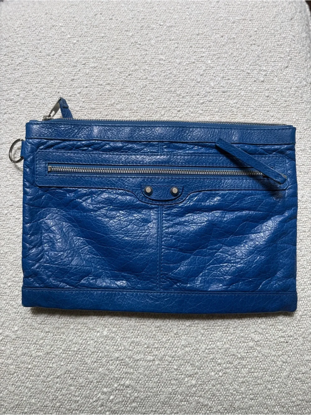 Balenciaga Electric Blue Leather Zip Pouch
